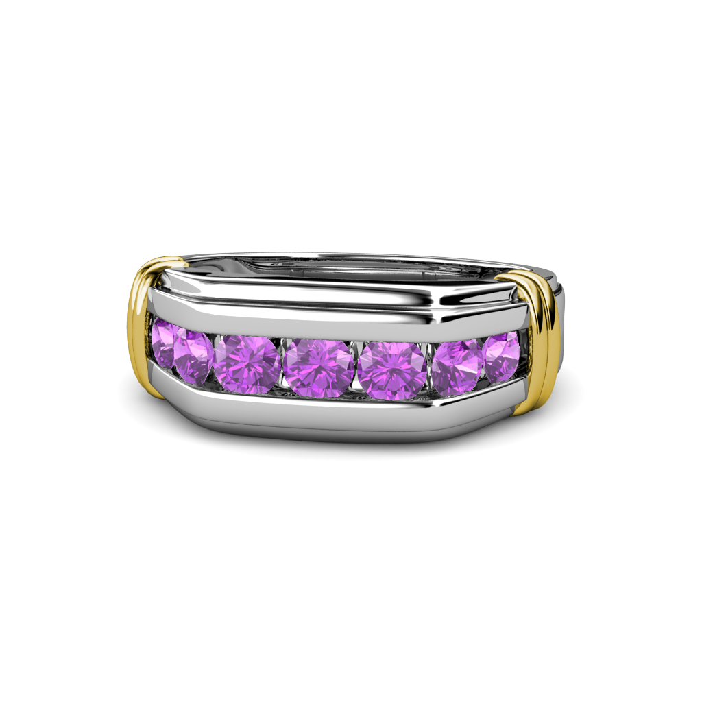 Brad Amethyst 7 Stone Men Wedding Ring (8.5 mm) 